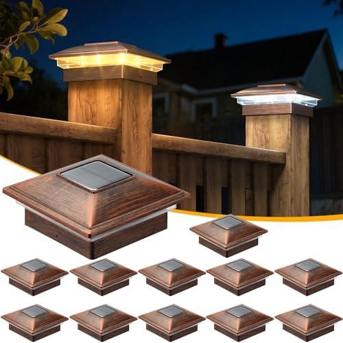 APONUO 6 Pack Fence Post Solar Lights, 2 Modes(Warm/Cool Light) Outdoor Waterproof 4x4 Post Solar Lights, Solar Powered Garden, Patio, Deck Decor for 4x4 Wood & Vinyl Posts, Copper