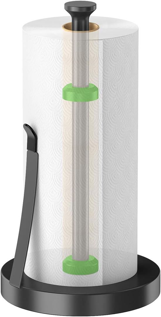 Jesginboo Countertop Paper Towel Holder for Kitchen, Stainless Steel Tension Arm for One-Handed Tear, Stainless Steel Paper Towel Holder Stand for Kitchen Bathroom, Black