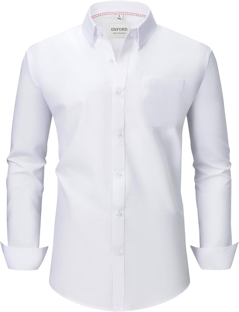 Men's Oxford Long Sleeve Shirts Button Down Collar Shirt Business Casual Dress Shirts with Pocket (XL)