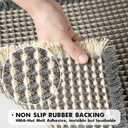 MIULEE Set of 2 Waffle Bathroom Rugs, Boho Bath Rugs Non Slip Washable, Super Absorbent Bath Mats, Ultra Soft Rubber Backed Shower Mats for Bathroom Floor, Tub, Dark Grey & Yellow, 18x30 Inch