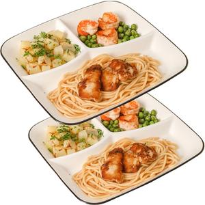 10inch Ceramic Divided Plates Set of 2,3 Compartment Portion Control Plate,Reusable Bariatric Plate for Adults,White Dinner Plates for Balanced Meal,Rectangular Porcelain Serving plates