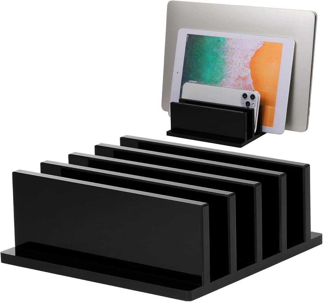 Frienda 1 Piece 4-Compartment Acrylic Vertical Laptop Stand, Can Accommodate with a Thickness of Less Than 2 cm, Fits Most Laptop (Black)