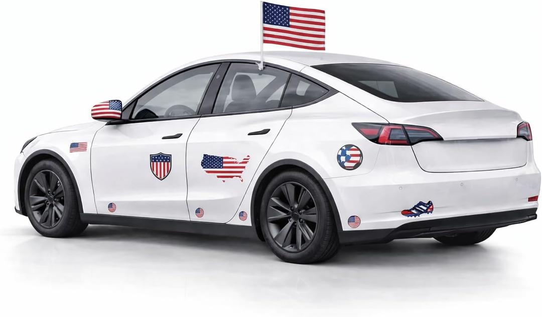 USA Soccer Fan Car Decoration Kit (Flag + Mirrors + 9 Stickers KIT)