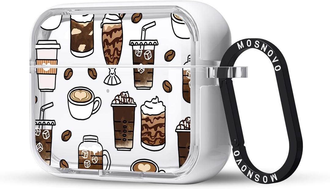 MOSNOVO Case for Airpods Pro & Airpods Pro 2, Protective Clear Case with Shockproof Dual Layer Hard Luxe Metal Ring Designed for Airpods Pro 2 Generation - Coffee