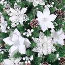 56 Pcs Christmas Tree Decorations, Christmas Ornaments Set with Poinsettias Artificial Flowers, Berry Stems and Pine Cones, Xmas Floral Decor for Tree, Wreath and Garland (White)
