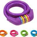 IDEALUX Bike Lock Cable Resettable Cable Lock Self Coiling 5 Digit Combination Bike Lock 4 Feet 120cm (Purple)