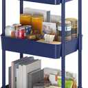 Sywhitta 3-Tier Plastic Rolling Utility Cart with Handle, Multi-Functional Storage Trolley for Office, Living Room, Kitchen, Movable Storage Organizer with Wheels, Blue