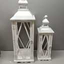 Glitzhome Lanterns Decorative Indoor, Set of 2 Farmhouse Decorative Candle Lanterns, Large Wooden Lanterns Decor Floor Candle Holder Lanterns, Distressed Hanging Lanterns for Home Décor (No Glass)