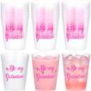 Baderke 16 pcs Galentines Day Cups 16oz Pink Heart Print Plastic Cups Galentine's Day Party Favors for Ladies Celebration Valentine's Friendship women Party Supplies Decorations