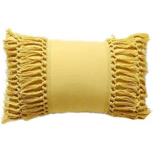 Tassel Throws Pillow Yellow Cotton Fringed Boho Decorative Pillows,12"X20"