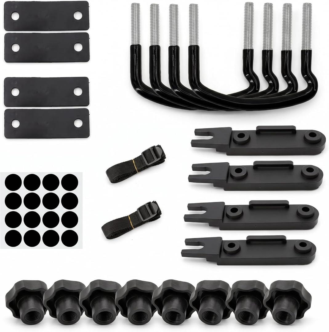 Car Roof Box U-bolt Clamp Kit, Bolt Clamp & Back Plate & Lock Nut, Exterior Rooftop Cargo Carrier Rack Mounting Hardware with Protective Pad, Modification Accessory for Cars Vans (Black)