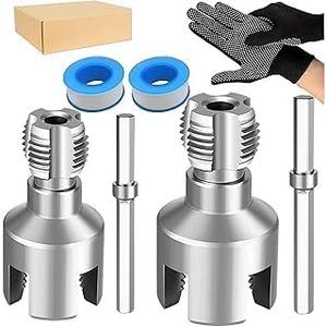 4 in 1 Water Pipe Wrench, Universal 4 in 1 Water Pipe Threader Set, 1/2'' 3/4''Pipes Tapping and Threading Tool Fits All Threads,Opener Compatible Electric Drill (1/2"+3/4')