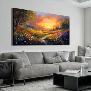 Canvas Wall Art Decor Oversized Wall Art Pictures for Living Room Large Vintage Landscape Wall Art Prints Canvas Art Wall Decor Wildflower River Artwork for Walls Bedroom Home Wall Art Decor 29" X 58"