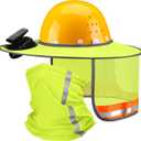 Solar Fan Hat Sun Shade Full Brim Hard Hat Shade Reflective Neck Sunshade 2-in-1 Cooling Neck Gaiter Outdoor Safety Accessories for Construction Hiking Cycling (Fluorescent Yellow)