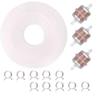 Set of 2 Pack, YIPEDISC 10Ft 3/16 Fuel Hose ID 4.5mm x OD 8mm Fuel Line Hose Kit White Transparent NBR Include 3 Pcs Inline Fuel Filter and 10 Stainless Clamps Fit for Small Engines