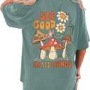 CSDAJIO Women's Trendy Oversized T Shirt Graphic Tee Crewneck Short Sleeve Loose Cute Going Out Summer Tops (See Good Green)
