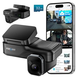 Dash Cam Front Inside, 4G LTE Security Cam for Car, Remote Live-View, Instant Alert via App, Cloud, IR Night Vision, No Screen, Dual FHD Dash Camera, 24/7 Parking Mode, GPS, OBD Cable Includes (L7)