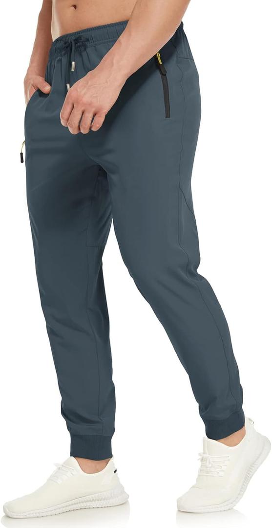SPOSULEI Mens Joggers Lightweight Athletic Hiking Pants Quick Dry Running Track Gym Sweatpants with Zipper Pockets (X-Large, Navy)