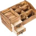 Liry Products Rustic Wooden Desktop Organizer Office Supplies Brown Tabletop Storage Cabinet Stepped Rack Multiple Compartments 2 Tier Drawers Makeup Accessory Jewelry Sorter Display Box Home Office