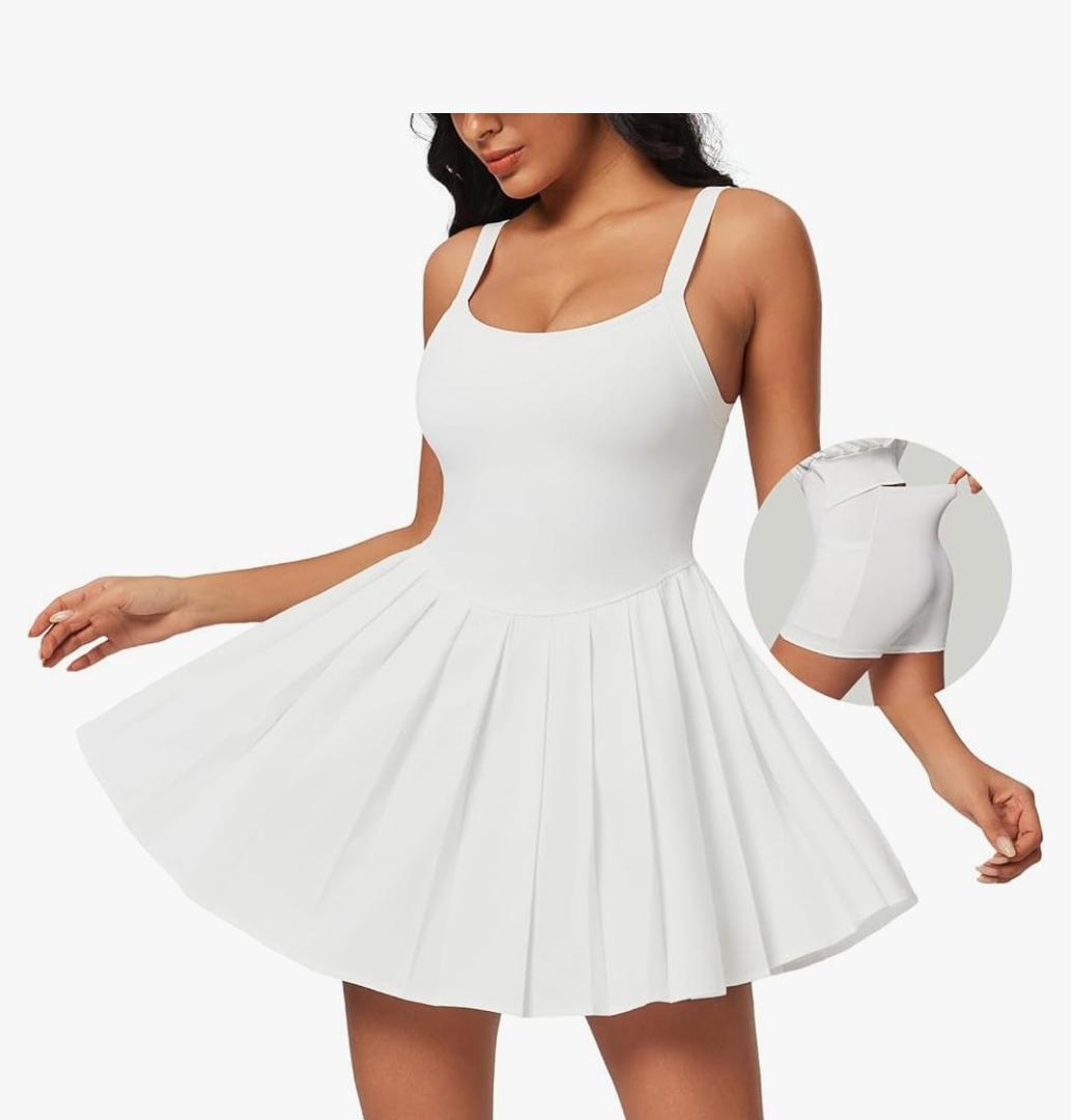 IUGA Tennis Dresses for Women with Shorts Easy Pezzy Athletic Dress for Women Adjustable Straps Workout Dress Removable Pads. Medium