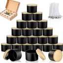 10oz Black Candle Tins with Metal and Wood Lids, 48 pcs  Empty Candle Containers, Black