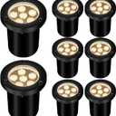 6W Well Lights Outdoor,110V 120V Landscaping Lights IP68 Waterproof 2700k Warm White Outdoor In-Ground Lights for Yard, Garden Patio, 8 Pack