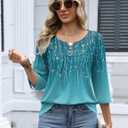 Zeagoo 3/4 Length Sleeve Womens Tops Dressy Casual 2026 V Neck T Shirts Blouses Floral Summer Business Work Basic Tees (Blue, M)