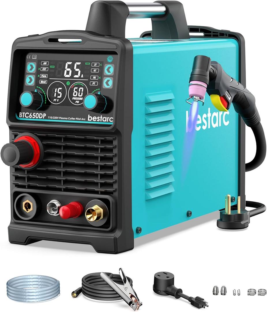 Plasma Cutter, [Pilot Arc] [Large LED Display] [Air Sensor] 65A bestarc Plasma Cutter Machine 110/220V Dual Voltage, 5/8 Inch Clean Cut 1 Inch Max Cut, Post Flow 2T/4T for Beginners DIY