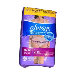 Always Discreet, Incontinence & Postpartum Underwear for Women, S/M, 2-14 MAXIMUM, 32Count