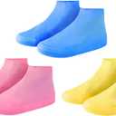 3 Pair Silicone Waterproof Reusable Non Slip Overshoes Resistant Rain Boots for Men and Women, M