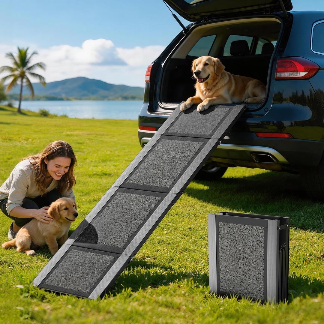 Foldable Dog Car Ramp Stairs, Lightweight Portable Pet Steps for Small, Medium & Large Dogs, Non-Slip SUV Dog Ladder for High Beds, Trucks & Cars, Supports Up to 150lbs