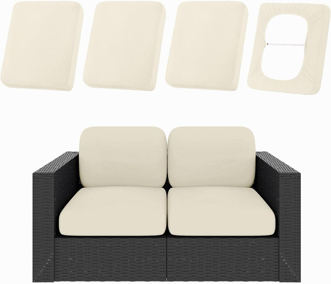 hyha 4Pcs Patio Cushion Covers, Stretch Outdoor Couch Cushion Covers Replacement, Washable Outdoor Chair/Sofa Slipcovers for Patio Furniture Cushions Protector with Elastic Bottom (Beige, Cover Only)