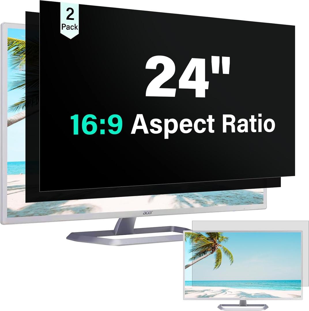 [2 Pack] 24 Inch Computer Privacy Screen for 16:9 Aspect Ratio Widescreen Monitor, Eye Protection Anti Glare Blue Light Computer Monitor Privacy Filter, Removable 24 in Protector Film