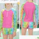 Vogseek Girls Swimsuits 5-9 Years 2 Piece Zip Rashguard Sets Long Sleeve Bathing Suit (Rose)