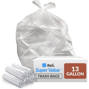 Reli. 13 Gallon Trash Bags | 250 Bags | Clear | Tall Kitchen | Strong | Garbage