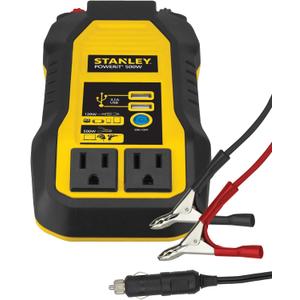 STANLEY PI500S Power Inverter 500W Car Converter: Dual AC Outlets, 3.1A USB Ports, 12V DC Adapter, Battery Clamps