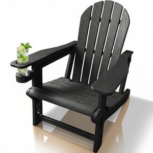 QuinnAndSunny Adirondack Garden Chair, HDPE Adirondack Chairs with Cup Holder, Outdoor Armchair Outdoor Fire Pit Chairs All-Weather Lawn Chair for Deck Patio Garden, Grey