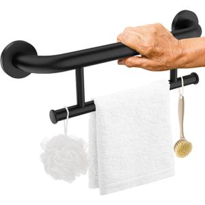 Oil Rubbed Black Grab Bar 17 Inch w/Towel Holder, iHansee Stainless Steel Shower Towel Bar Bathroom Balanced Support Handle, Wall Mount Safety Handrail Grab Rail for Elderly Senior Handicap Disabled