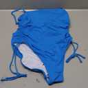 Yonique Women Strapless One Piece Swimsuit Tummy Control Bandeau Bathing Suit Cheeky Swimwear (Medium, Blue)