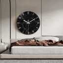 Oversized Decorative Clocks Battery Operated 24 Inch Marble Black Wall Clock for Office Round Non Ticking Wall Clock Silent