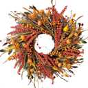 WANNA-CUL 24 inch Fall Wreath Decor for Front Door with Pumpkins, Hawthorn,Grain,Lantern Fruit,Berries,Eucalyptus Leaves, Large Harvest Door Wreath for Autumn or Thanksgiving Decoration