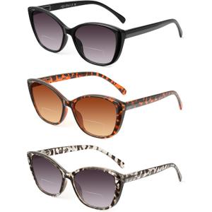 JOLISU 3 Pack Bifocal Reading Sunglasses for Women, 2 IN 1 Sun Readers Glasses Spring Hinge with UV400 Protection
