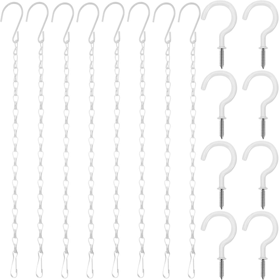 Hotop 8 Pieces Metal Hanging Basket Chains with 8 Pieces Ceiling Hooks for Bird Feeders, Planters, Lanterns, Wind Chimes, Billboards, Chalkboards and More (White,12 Inch)