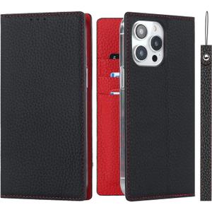 iCoverCase Compatible with iPhone 14 Pro Max Wallet Case, RFID Blocking Genuine Leather Magnetic Case with Wrist Strap and Card Slots Kickstand Feature Flip Cover Case 6.7 Inch (Black)