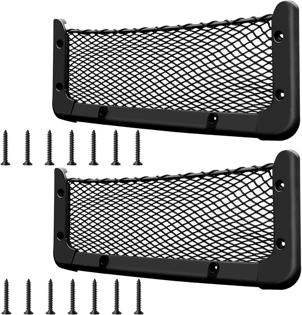 ABS Plastic Frame Automotive Cargo Nets Car Net Pocket Phone Car Mesh Net Holder RV Storage Boat Cargo Pocket Organizer Framed Mesh Net Pocket with Screws for Auto RV Net(2, 13.8 x 5.1 Inch)