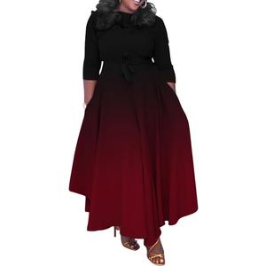 BFFBABY Women's Wrap V Neck Plus Size Maxi Dresses 3/4 Sleeves Chain Floral Printed Swing Dress with Belt