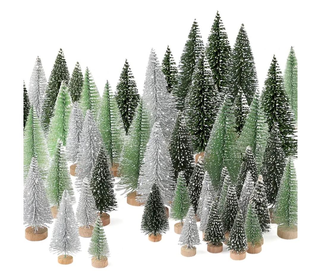 30Pcs Christmas Decorations Mini Christmas Trees, Artificial Christmas Tree Bottle Brush Trees with Wooden Base for Christmas Decor Christmas Party Home Table Craft