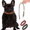 Spiked Studded Dog Collar, Adjustable Soft Leather Puppy Collar for Small Medium Dogs Bulldog Pitbull Mastiff Poodle Boxer (S, Grey)