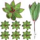 6 Pcs Green Peppermint Edge Christmas Poinsettia Stem 10.24 x 3.94 Inch Silk Velvet Artificial Fake Poinsettia Flowers Blooms for Christmas Trees and Holiday Decorations