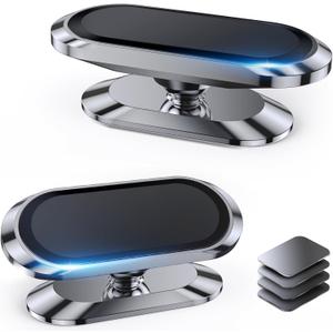 2-PACKMagnetic phone holder for car, [ Super Strong Magnet ] [ with 4 Metal Plate ] iPhone Magnetic car mount for cell phone, [ 360 Rotation ] Universal Dashboard adhesive Car Magnetic Phone Mount